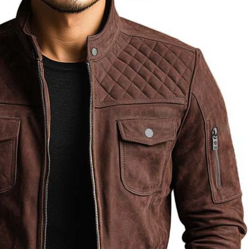 Men's Vintage Classic Slim Fit Multi-Pocket Zipper Stand Collar Suede Jacket 67393280K sold by Manly product image thumbnail 4