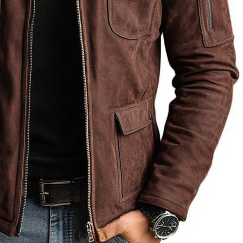 Men's Vintage Classic Slim Fit Multi-Pocket Zipper Stand Collar Suede Jacket 67393280K sold by Manly product image thumbnail 5