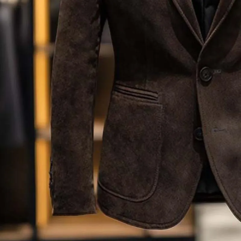 Men's Vintage Classic Slim Fit Multi-Pocket Button Suede Blazer 81863755K sold by Manly product image thumbnail 4