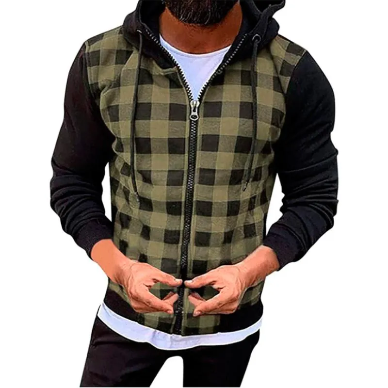 Men's Retro Casual Plaid Hooded Zipper Sweatshirt 38235756TO sold by Manly