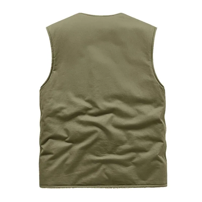 Men's Retro Plush Lined Warm Collarless Cargo Vest 26112237Y sold by Manly product image thumbnail 3