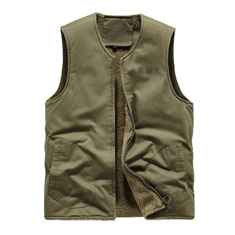 Men's Retro Plush Lined Warm Collarless Cargo Vest 26112237Y sold by Manly