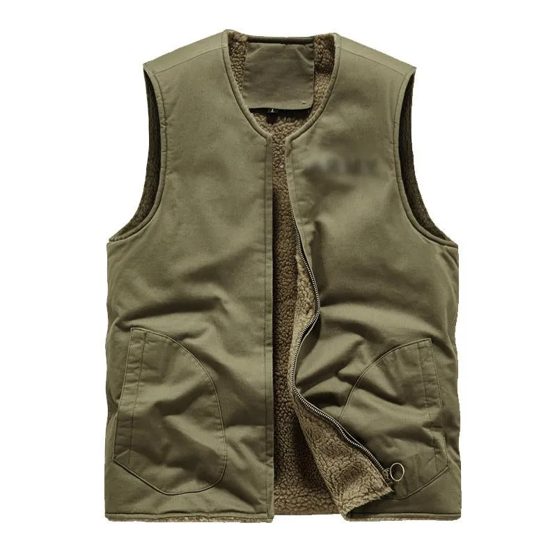 Men's Retro Plush Lined Warm Collarless Cargo Vest 26112237Y sold by Manly