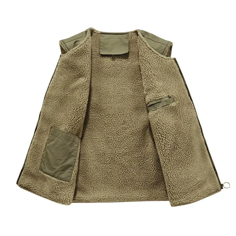 Men's Retro Plush Lined Warm Collarless Cargo Vest 26112237Y sold by Manly product image thumbnail 2