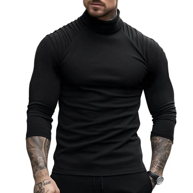 Men's Solid Color Slim High Neck Long Sleeve T-Shirt 97050106Y sold by Manly