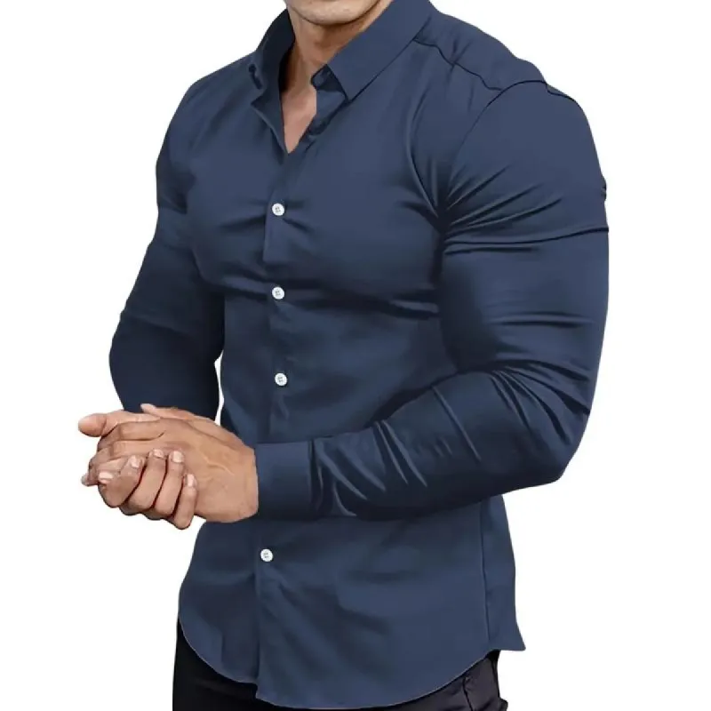 Men's Casual Solid Color Slim Fit Long Sleeve Shirt 17401313Y sold by Manly