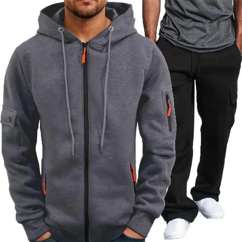 Men's Casual Multi-Pocket Hooded Jacket Sweatpants Set 48048315Y sold by Manly
