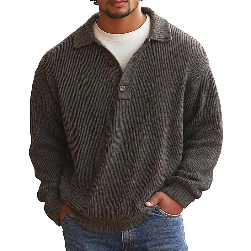 Men's Solid Color Loose Lapel Long Sleeve Knit Sweater 84965121Z sold by Manly