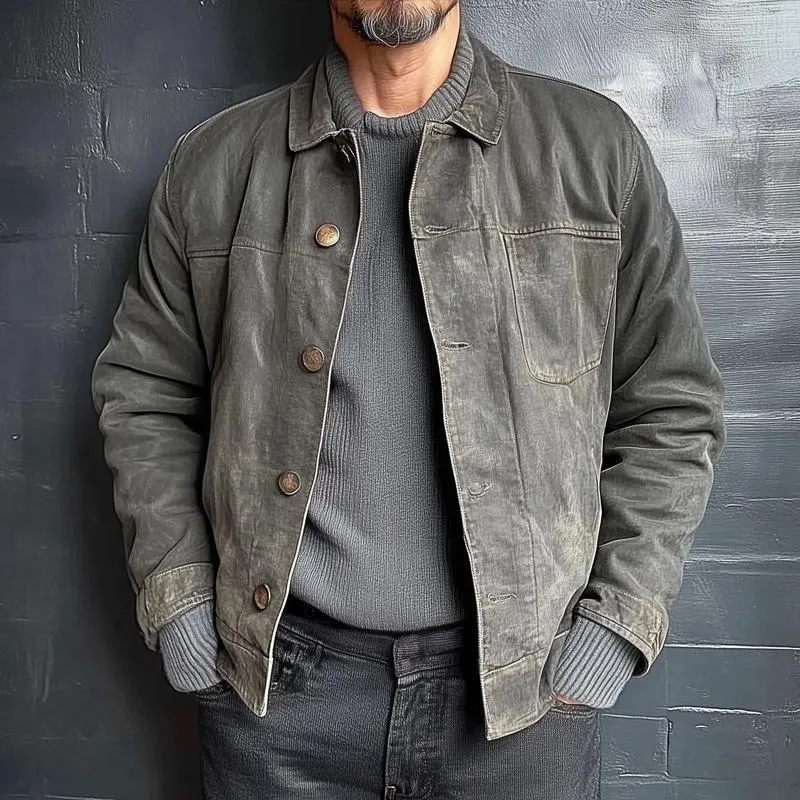 Men's Retro Denim Lapel Single Breasted Casual Jacket 35056845Z sold by Manly product image thumbnail 2