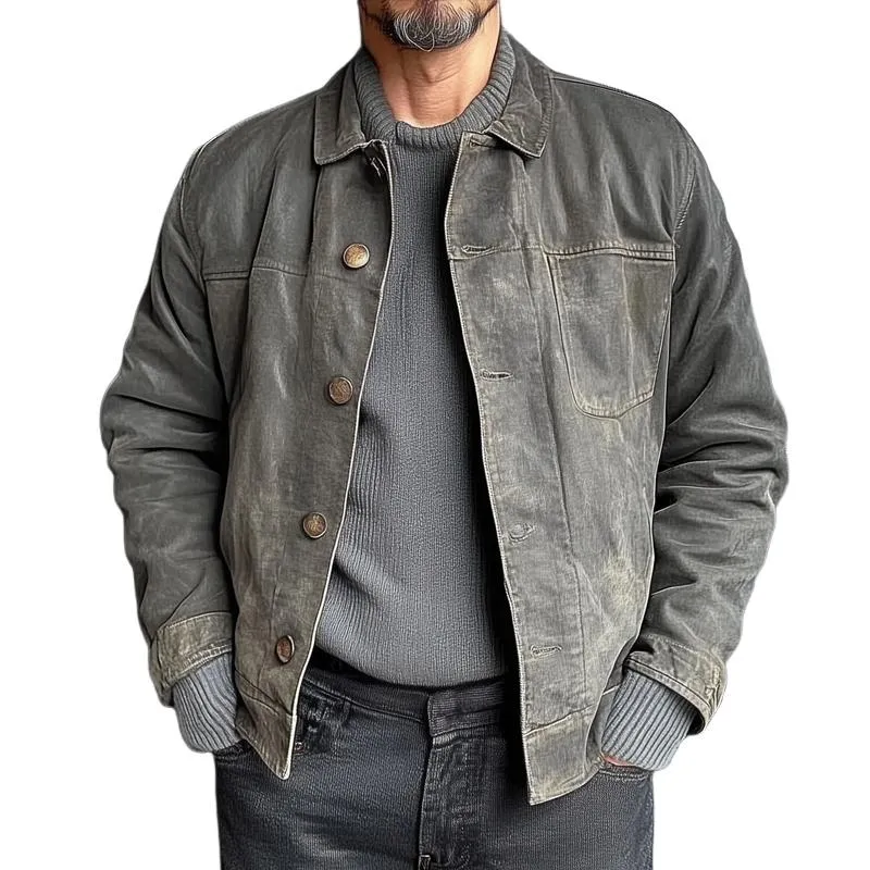 Men's Retro Denim Lapel Single Breasted Casual Jacket 35056845Z sold by Manly