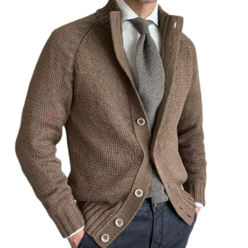 Men's Solid Color Stand Collar Single Breasted Knit Cardigan 01674838Z sold by Manly