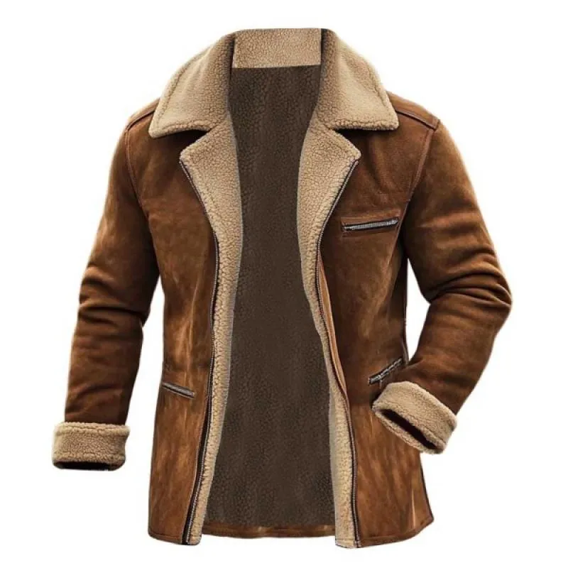 Men's Fleece Suede Lapel Suede Single Breasted Multi-pocket Coat 62920039Z sold by Manly product image thumbnail 4