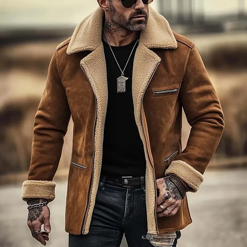 Men's Fleece Suede Lapel Suede Single Breasted Multi-pocket Coat 62920039Z sold by Manly product image thumbnail 2