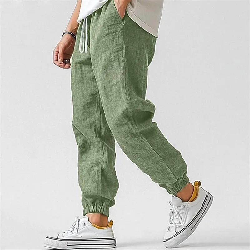 Men's Solid Color Cotton And Linen Elastic Waist Casual Pants 02919946Z sold by Manly product image thumbnail 4