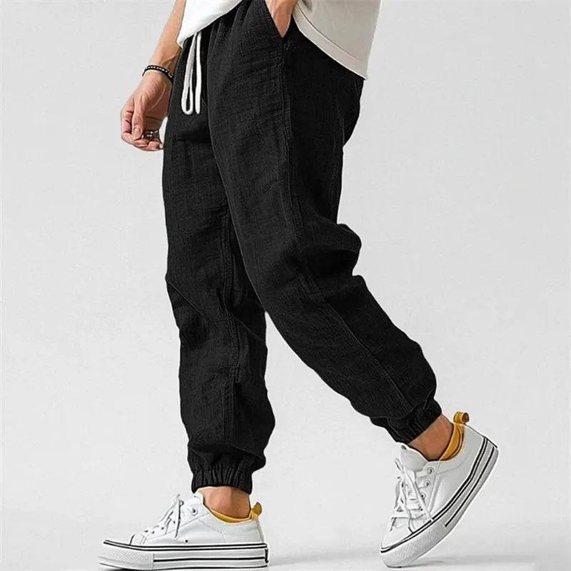 Men's Solid Color Cotton And Linen Elastic Waist Casual Pants 02919946Z sold by Manly product image thumbnail 3