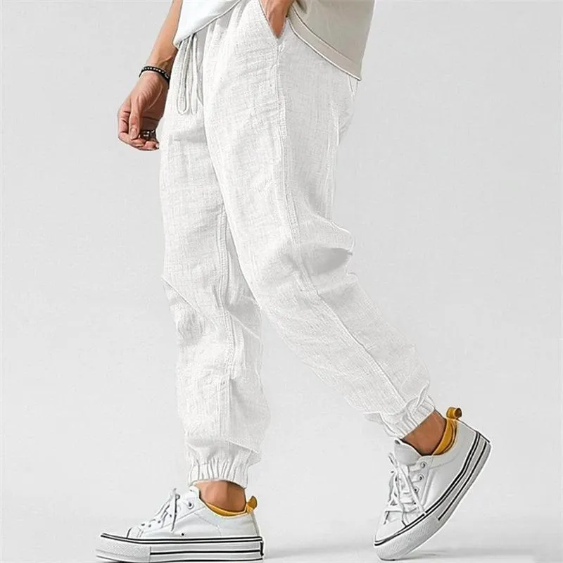 Men's Solid Color Cotton And Linen Elastic Waist Casual Pants 02919946Z sold by Manly product image thumbnail 2