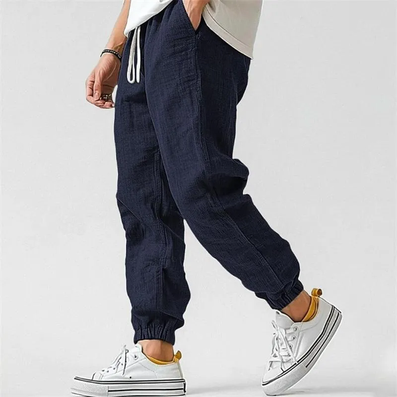 Men's Solid Color Cotton And Linen Elastic Waist Casual Pants 02919946Z sold by Manly product image thumbnail 5