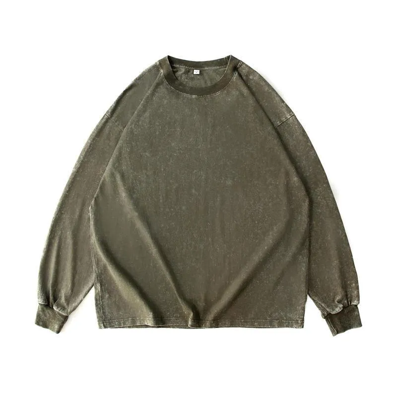 Men's Cotton Washed Distressed Long-sleeved T-shirt 50099386U sold by Manly