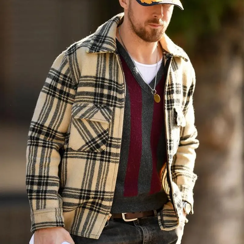 Men's Check Lapel Zip-Up Jacket 70683774U sold by Manly product image thumbnail 2