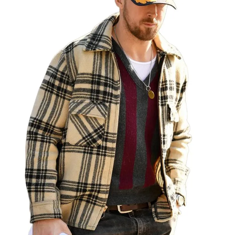 Men's Check Lapel Zip-Up Jacket 70683774U sold by Manly