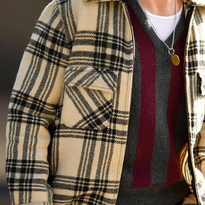 Men's Check Lapel Zip-Up Jacket 70683774U sold by Manly product image thumbnail 3