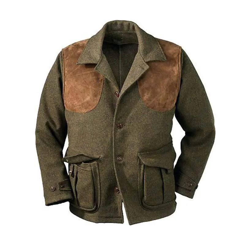 Men's Classic Vintage Casual Stitching Leather Multi-Pocket Wool Jacket 23979356K sold by Manly