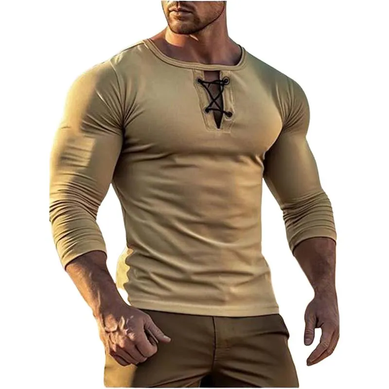 Men's Classic Casual Slim Fit Drawstring Round Neck Long Sleeve T-Shirt 70134055K sold by Manly