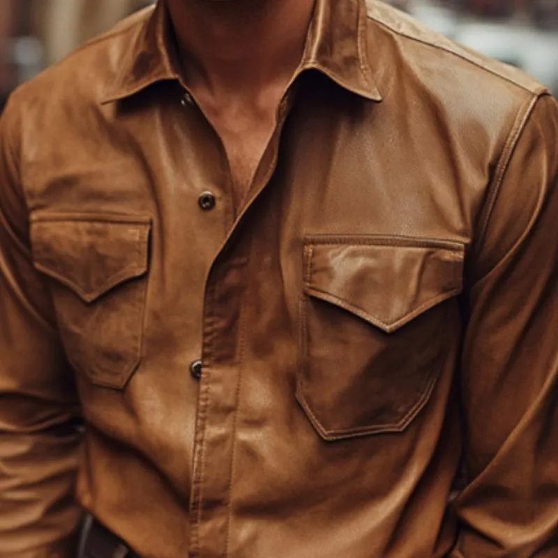 Men's Vintage Long Sleeve Leather Shirt 01868139F sold by Manly product image thumbnail 3