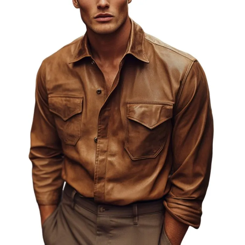 Men's Vintage Long Sleeve Leather Shirt 01868139F sold by Manly