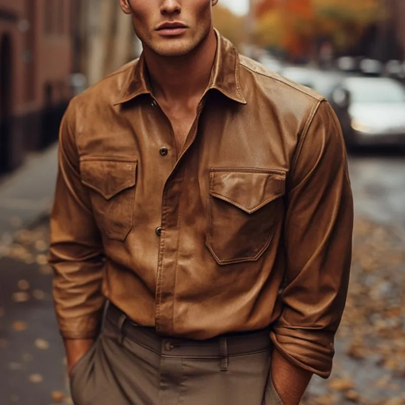 Men's Vintage Long Sleeve Leather Shirt 01868139F sold by Manly product image thumbnail 2