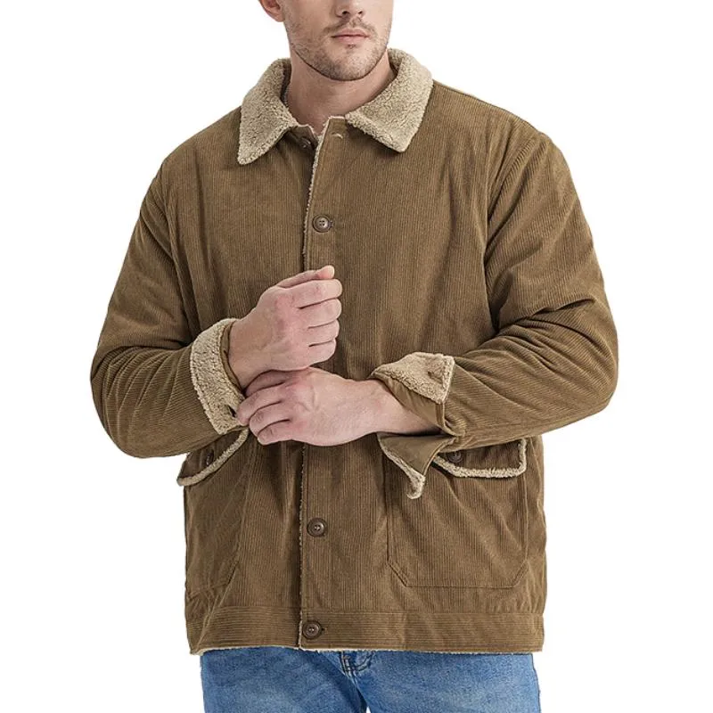 Men's Lapel Corduroy Composite Polar Fleece Casual Jacket 89223072F sold by Manly