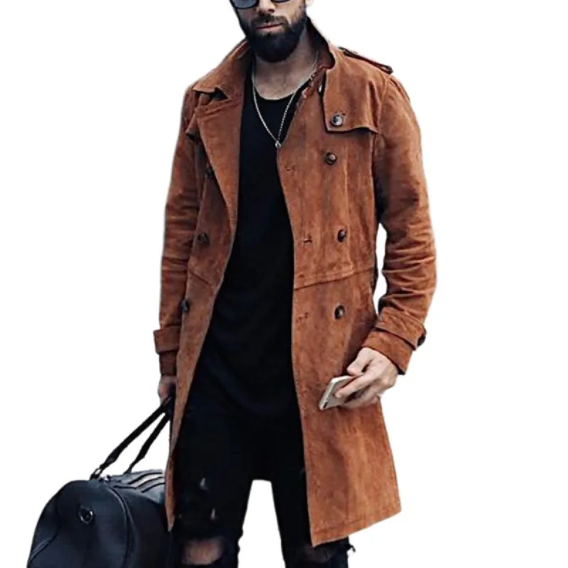Men's Mid-length Lapel Suede Double-breasted Coat 58350255F sold by Manly