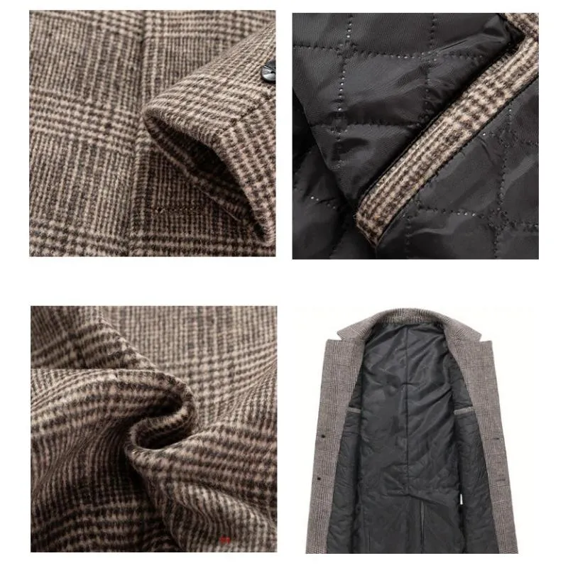 Men's Mid-length Lapel Plaid Woolen Coat 60778233F sold by Manly product image thumbnail 5