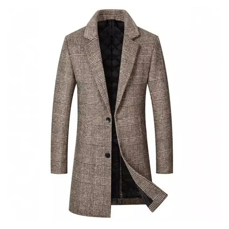Men's Mid-length Lapel Plaid Woolen Coat 60778233F sold by Manly product image thumbnail 4