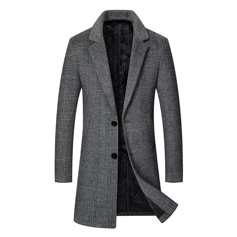 Men's Mid-length Lapel Plaid Woolen Coat 60778233F sold by Manly product image thumbnail 3