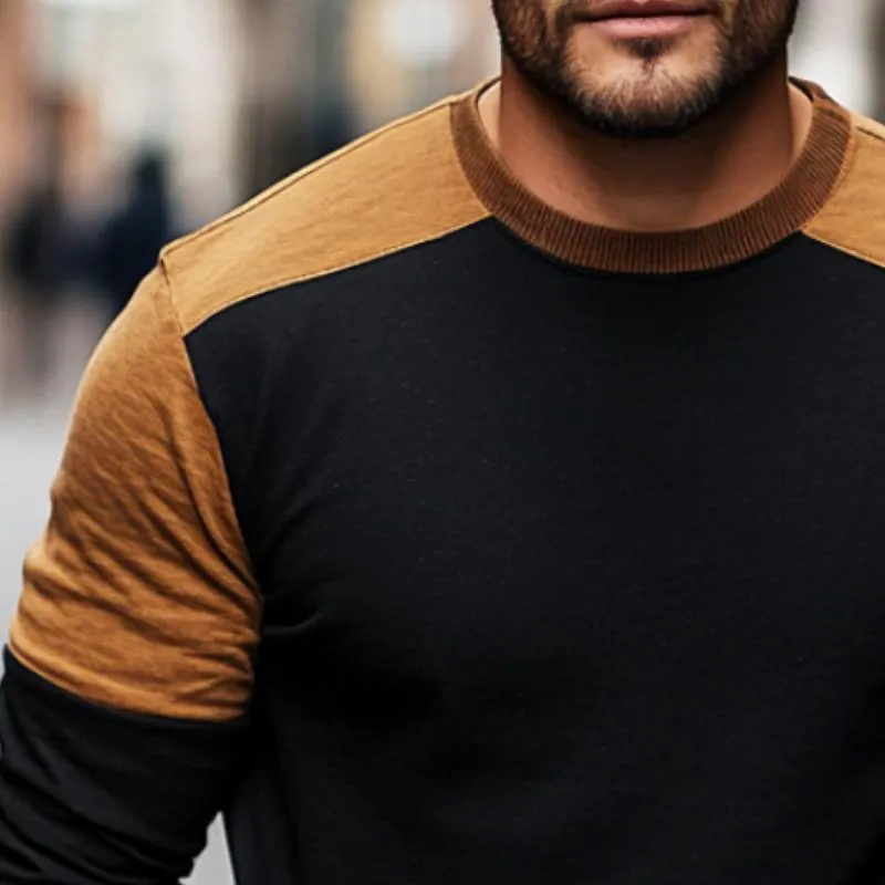 Men's Retro Casual Colorblock Crew Neck Long Sleeve T-Shirt 55692386TO sold by Manly product image thumbnail 3