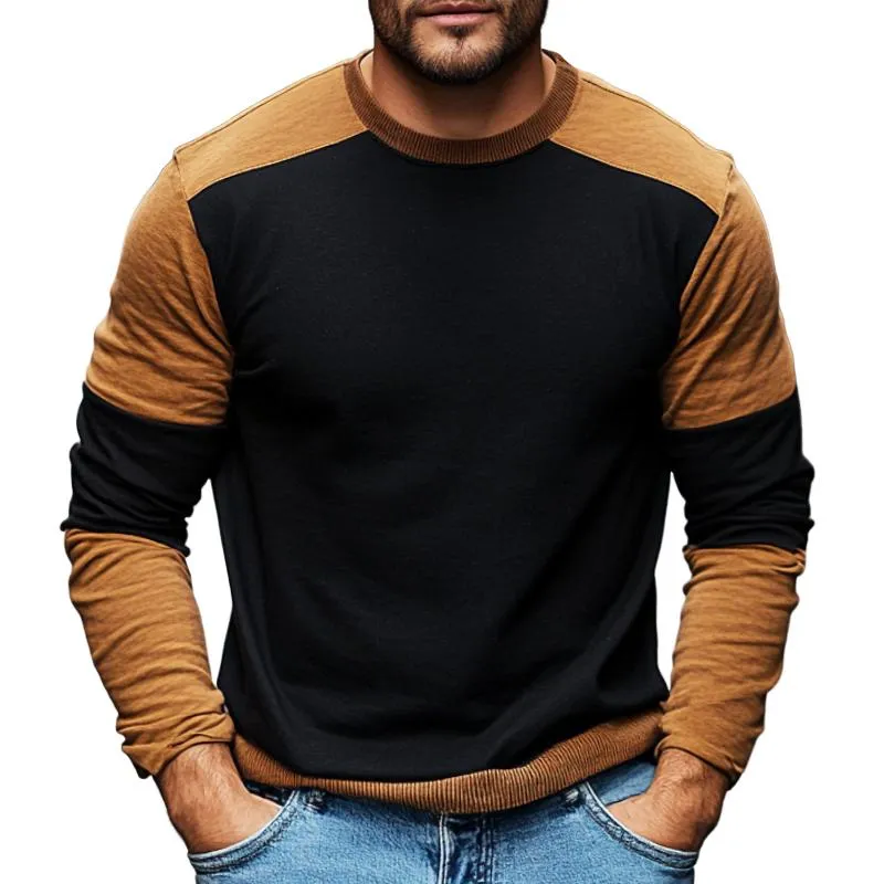 Men's Retro Casual Colorblock Crew Neck Long Sleeve T-Shirt 55692386TO sold by Manly