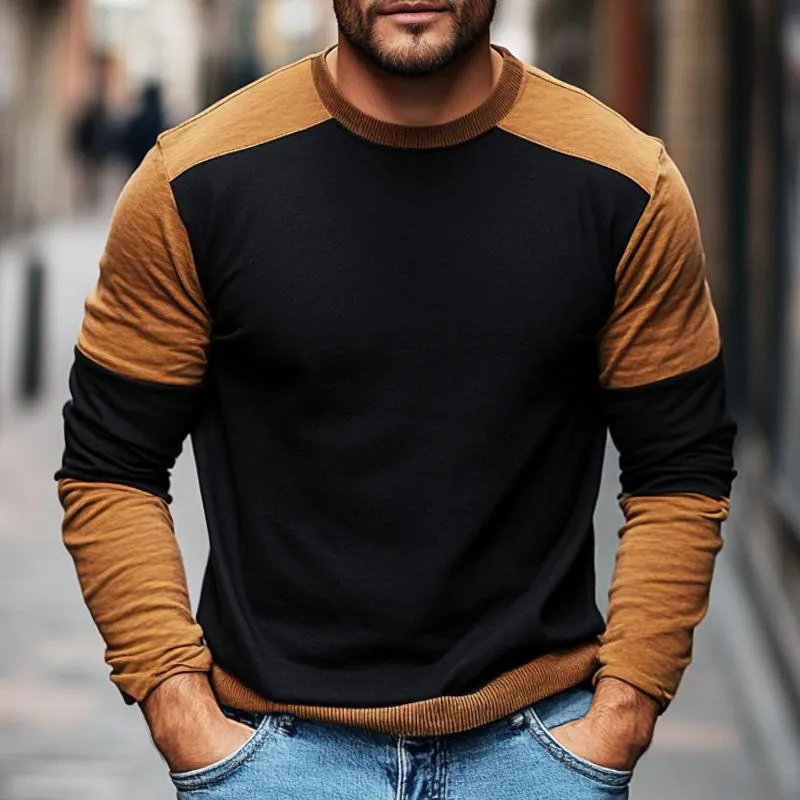 Men's Retro Casual Colorblock Crew Neck Long Sleeve T-Shirt 55692386TO sold by Manly product image thumbnail 2