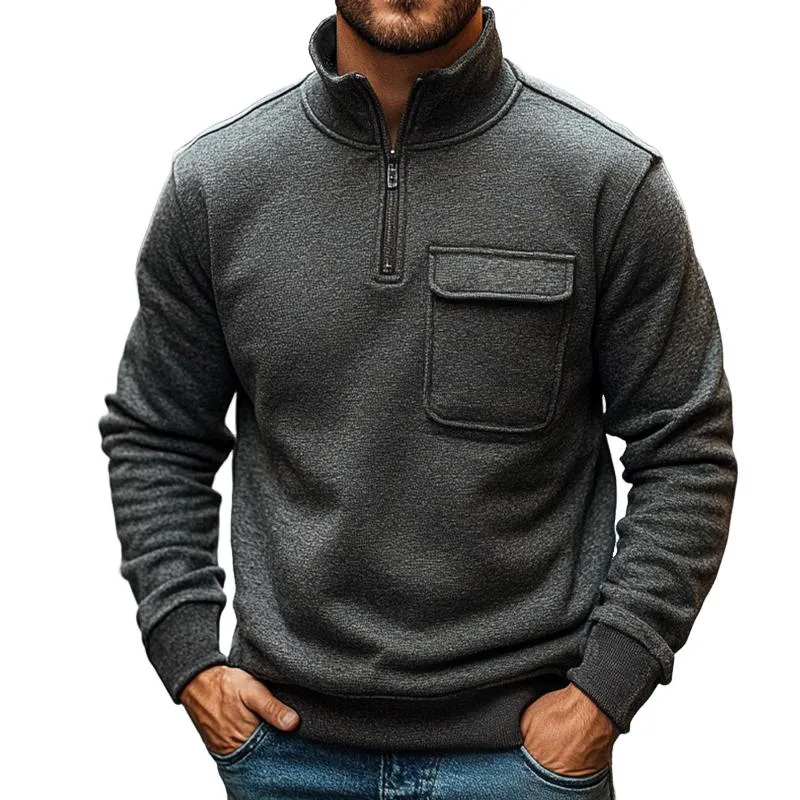 Men's Retro Casual Printed Pocket Stand Collar Zipper Sweatshirt 12140637TO sold by Manly