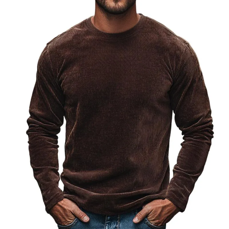Men's Vintage Casual Corduroy Crew Neck Long Sleeve T-Shirt 16183970TO sold by Manly