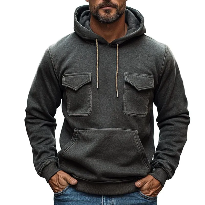 Men's Retro Casual Print Pocket Drawstring Hoodie 65292833TO sold by Manly