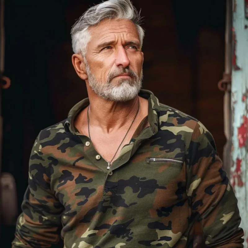 Men's Vintage Camouflage Print Button Lapel Long Sleeve Polo Shirt 71384420Y sold by Manly product image thumbnail 2