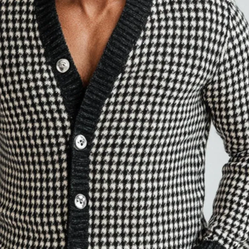 Men's Vintage Houndstooth Jacquard V-Neck Single Breasted Cardigan 63433265Y sold by Manly product image thumbnail 2