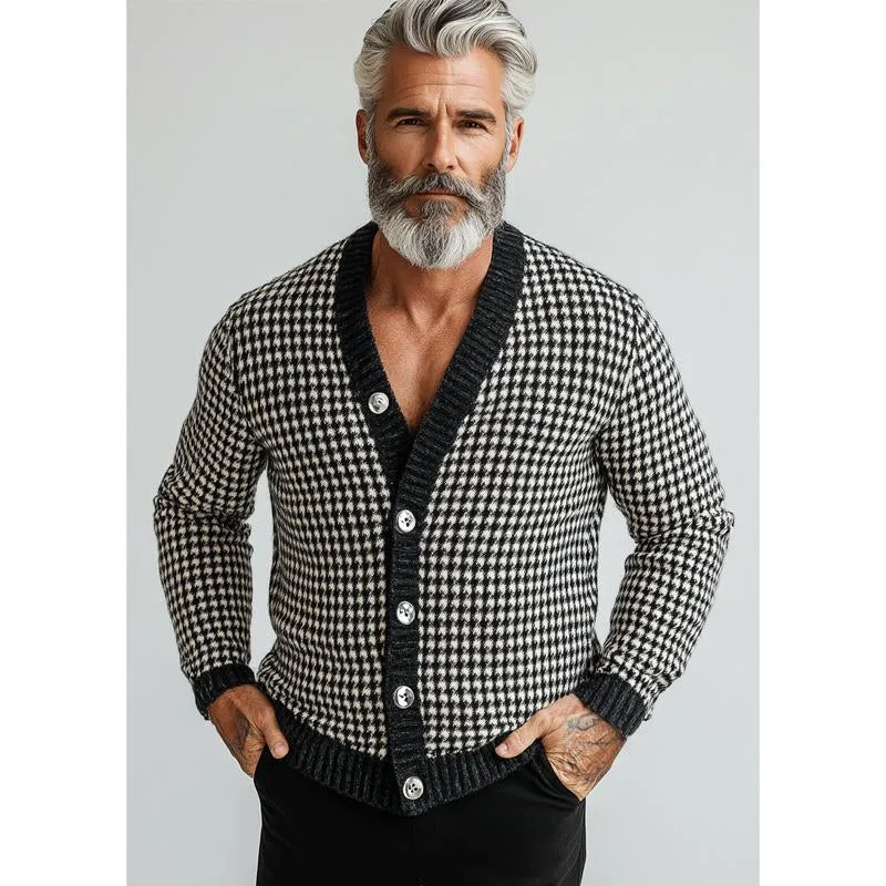 Men's Vintage Houndstooth Jacquard V-Neck Single Breasted Cardigan 63433265Y sold by Manly product image thumbnail 3
