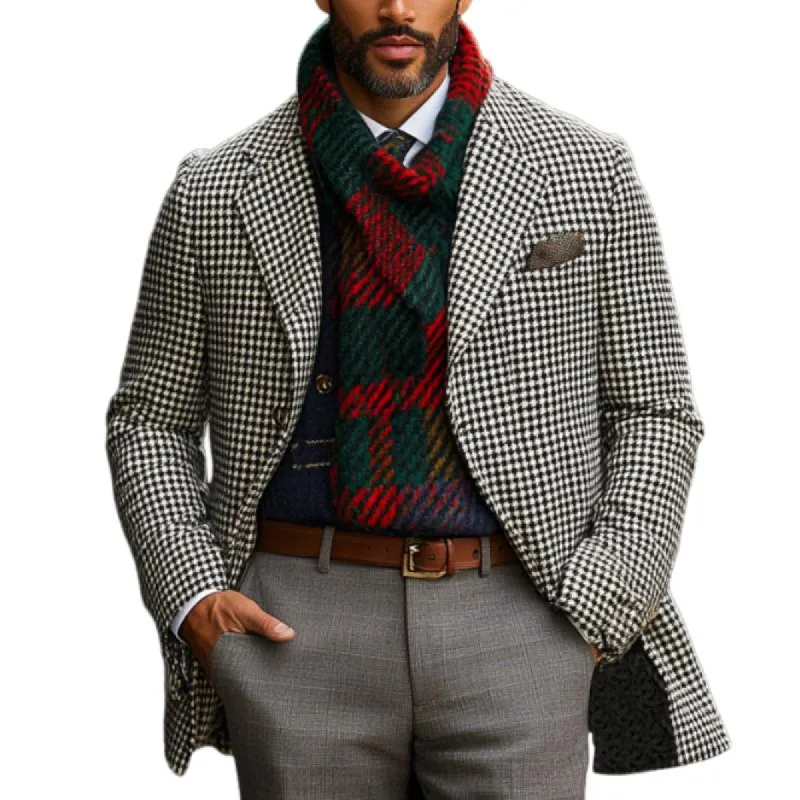 Men's Retro Business Houndstooth Lapel Single Breasted Coat 31557811Y sold by Manly