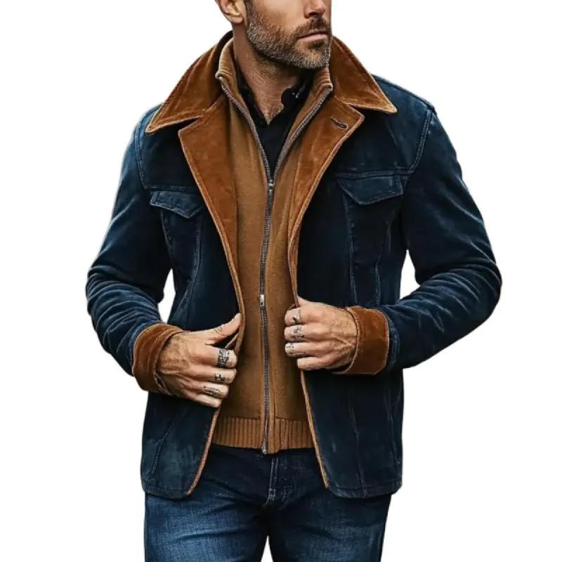 Men's Vintage Colorblock Suede Double Chest Pocket Jacket 89220948Y sold by Manly