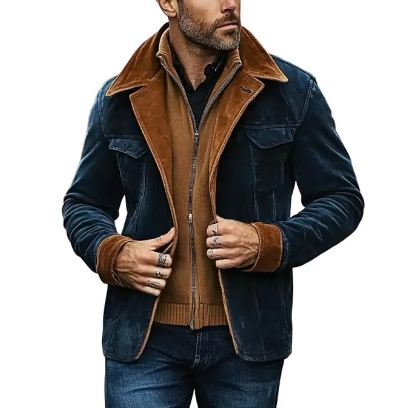 Men's Vintage Colorblock Suede Double Chest Pocket Jacket 89220948Y sold by Manly