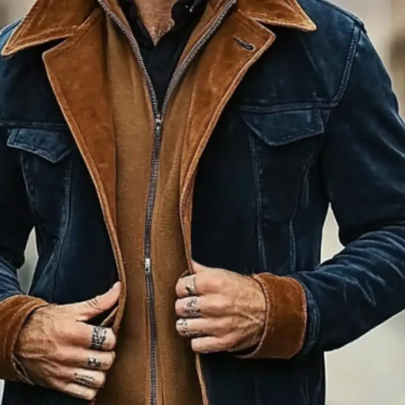 Men's Vintage Colorblock Suede Double Chest Pocket Jacket 89220948Y sold by Manly product image thumbnail 2