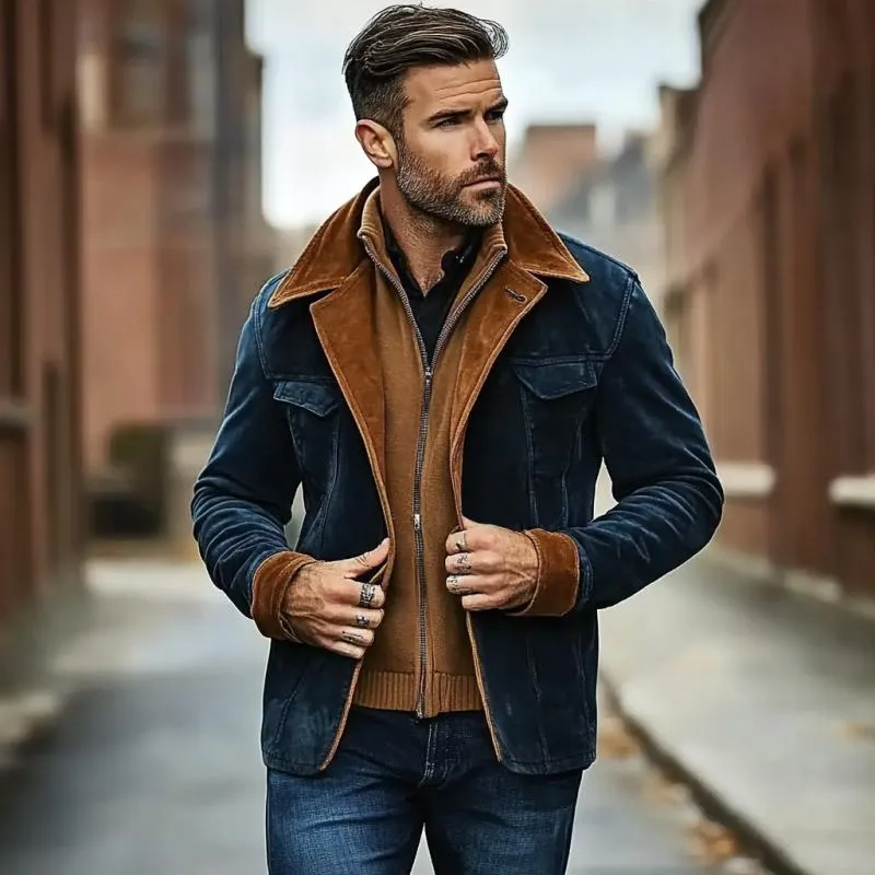 Men's Vintage Colorblock Suede Double Chest Pocket Jacket 89220948Y sold by Manly product image thumbnail 3