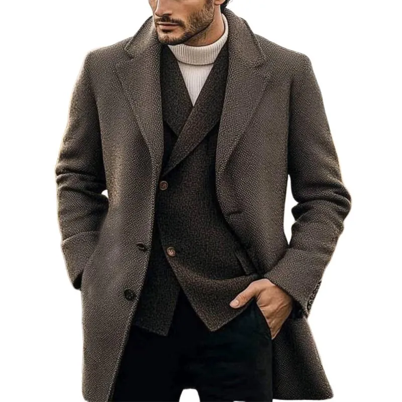 Men's Notch Lapel Single-breasted Mid-length Coat 67665210U sold by Manly